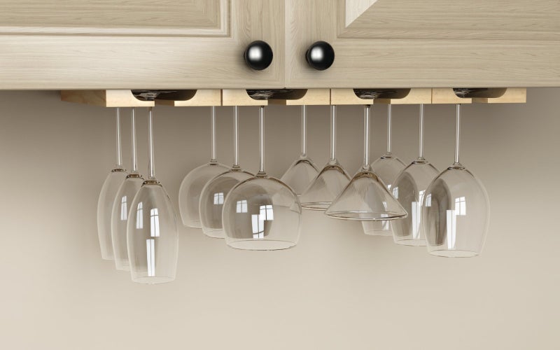 Rustic State Vigo Wine Glass Rack Under Cabinet - Wine Glass Holder Under Cabinet Wooden Stemware Holders - 4 Adjustable Rows - Up to 12 Wine Glass Capacity - 12 Inch Depth - Natural - Image 3